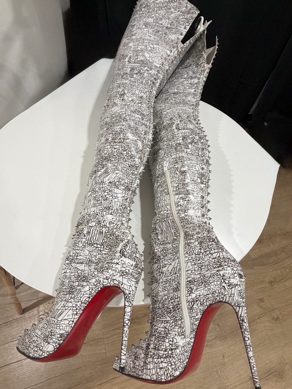 Christian Louboutin Metrolisse black white thigh high boots women's 9 or 40 - Picture 11 of 16